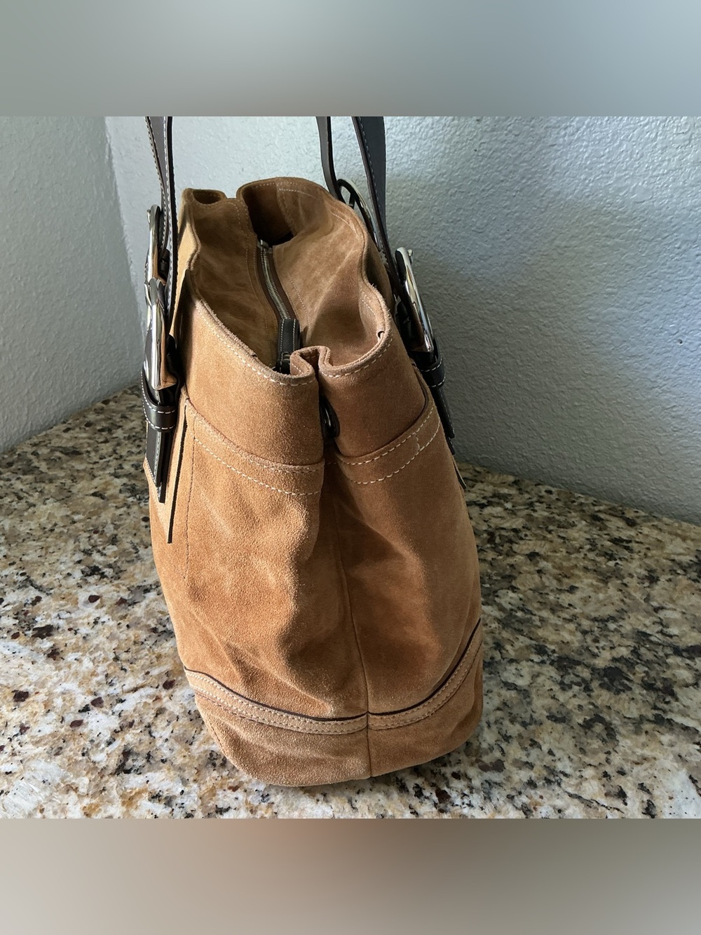 Coach SoHo Tan Suede and Brown Leather Satchel - Picture 8 of 9